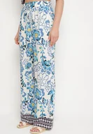 Spodnie damskie - Niebieskie Wiskozowe Spodnie o Prostym Kroju ze Ściągaczem w Talii Lielle - miniaturka - grafika 1