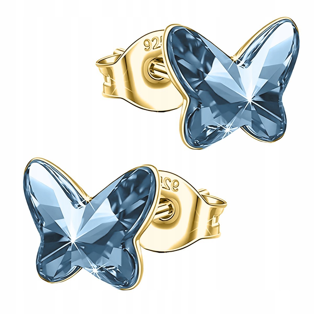 Złote Kolczyki Motyle z Niebieskim Kamieniem Motylem Cyrkonia Motyl SREBRO