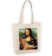 Torby i wózki na zakupy - Torba bawełniana z nadrukiem Mona Lisa z kotem - miniaturka - grafika 1