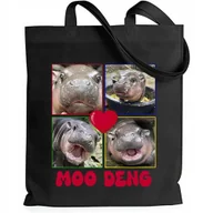 Torby i wózki na zakupy - Torba EKO SHOPPER CZARNA BAWEŁNIANA NA ZAKUPY HIPOPOTAN MOO DENG VIRAL WZ - miniaturka - grafika 1