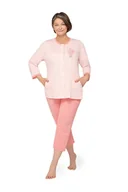 Piżamy damskie - PIŻAMA DAMSKA L KRÓTKI RĘKAW 3/4 SPODNIE ROZPINANA RÓŻOWA W KROPKI - miniaturka - grafika 1