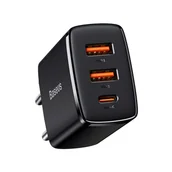 Ładowarki do telefonów - Baseus Compact szybka ładowarka sieciowa 2x USB / USB Typ C 30W 3A Power Delivery Quick Charge czarny (CCXJ-E01) - miniaturka - grafika 1