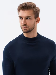 Swetry męskie - Sweter męski z półgolfem o gładkiej strukturze E178 - V2 granatowy - rozmiar xl - granatowy - grafika 1