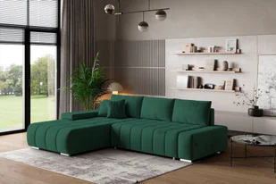 Masseno Narożnik ALESE L-S z funkcją spania i pojemnikiem na pościel Kształt L, Rozkładana sofa, Rogówka - Butelkowa zieleń, MONOLITH 37 - Pościel - miniaturka - grafika 1