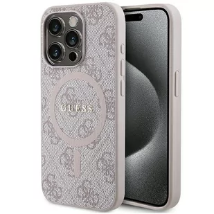 Etui Guess GUHMP15XG4GFRP Apple iPhone 15 Pro Max hardcase 4G Collection Leather Metal Logo MagSafe różowy/pink - Etui i futerały do telefonów - miniaturka - grafika 1