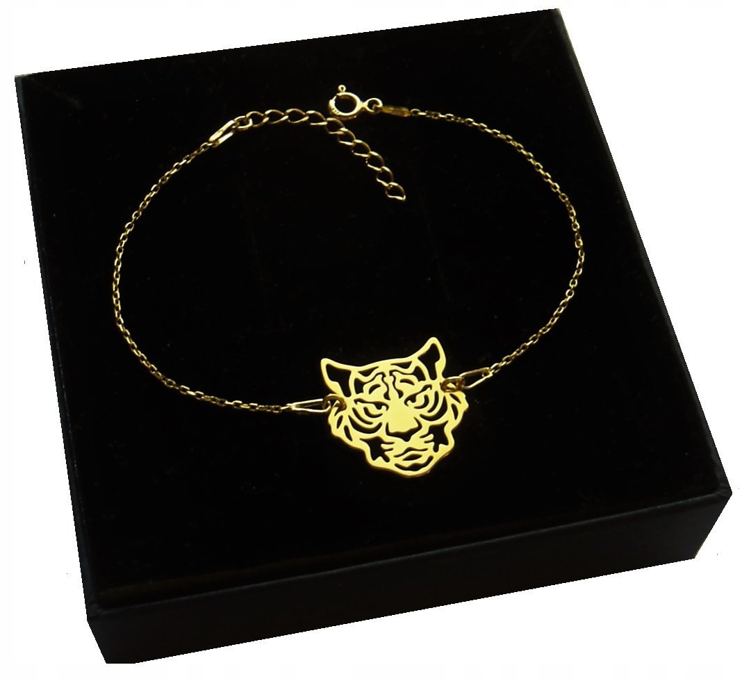 Złota bransoletka CELEBRYTKA TYGRYS KOT srebro 925