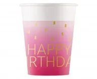 Naczynia i sztućce jednorazowe - Kubeczki papierowe Pink Happy Birthday 200ml 8szt - miniaturka - grafika 1