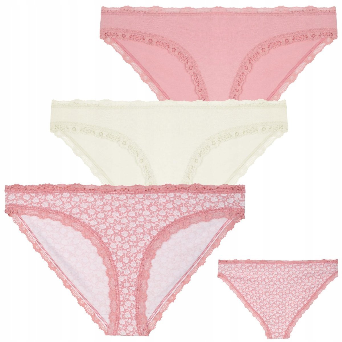 3X Majtki Damskie Figi Bikini Bawełniane W Kwiaty Koronkowe Moraj S