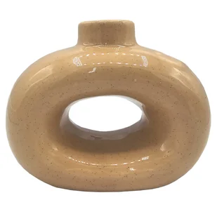Świecznik stołowy nowoczesny ceramiczny beżowy okrągły - Świeczniki - miniaturka - grafika 1