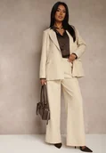 Komplety damskie - Beżowy Garnitur Spodnie i Marynarka z Usztywnionymi Ramionami Sonavienna - miniaturka - grafika 1