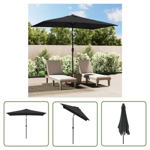 The Living Store Parasol ogrodowy na metalowym słupku - 300 x 200 cm - czarny - Parasol - Parasole ogrodowe - miniaturka - grafika 1