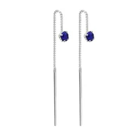 Kolczyki - Srebrne kolczyki przeciągane z niebieskimi cyrkoniami pr925 - miniaturka - grafika 1