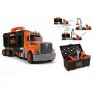 Tory, garaże, parkingi - Smoby Ciężarówka z Dźwigiem 3w1 Black+Decker Dla Dzieci Narzędzia 60 Akc 360175 - miniaturka - grafika 1