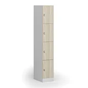 Szafki biurowe - Szafka ubraniowa ze schowkami, 4 schowki, 1850 x 300 x 500 mm, zamek obrotowy, drzwi laminowane, dąb naturalny - miniaturka - grafika 1