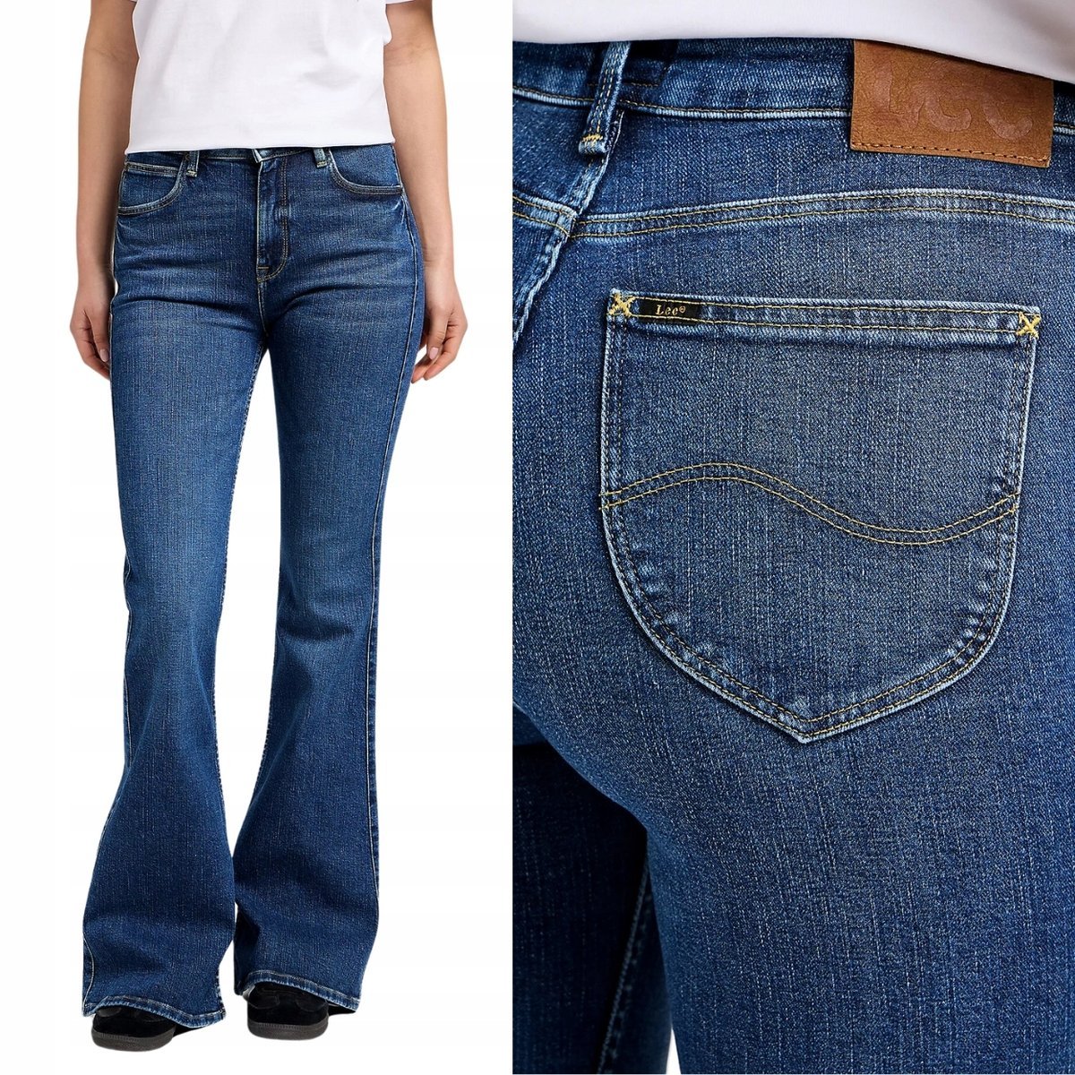 Lee BREESE flare Rain Falls wysokie damskie spodnie jeansowe dzwony W24 L31