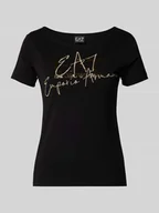 Koszulki i topy damskie - T-shirt z nadrukiem z logo i wyhaftowanym logo - miniaturka - grafika 1