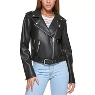 Odzież motocyklowa - Levi's Damska kurtka motocyklowa ze sztucznej skóry asymetryczna z paskiem, Czarny, 1X - miniaturka - grafika 1
