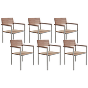 Fotele i krzesła ogrodowe - Beliani Zestaw do ogrodu 6 krzeseł drewnany jasny brąz VIAREGGIO - miniaturka - grafika 1