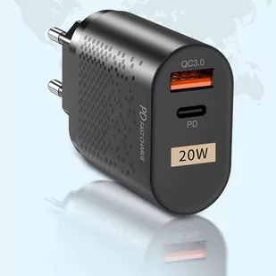 Ładowarka sieciowa Alogy szybka USB + USB-C Type C QC 3.0 PD 20W Czarna + Kabel USB-C - Ładowarki do telefonów - miniaturka - grafika 4