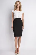 Spódnice - Ołówkowa Czarna Spódnica Midi z Wysokim Stanem - miniaturka - grafika 1