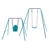 Leżaczki i huśtawki - Plum: Huśtawka metalowa dla dzieci, 2 w 1 - fioletowo-niebiesko-zielony - miniaturka - grafika 1