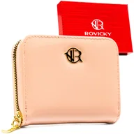 Portfele - Portfel damski typu piórnik różowy ROVICKY mały na suwak lakierowany modny - miniaturka - grafika 1