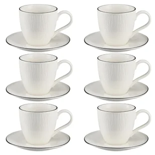 Komplet filiżanek porcelanowych 220 ml ze spodkiem BONITA BLACK - Filiżanki - miniaturka - grafika 1