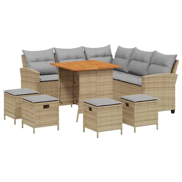 Zestaw Ogrodowy Narożnik L Rattan PE Beżowy 184x184x80 cm + Stolik 76x76x