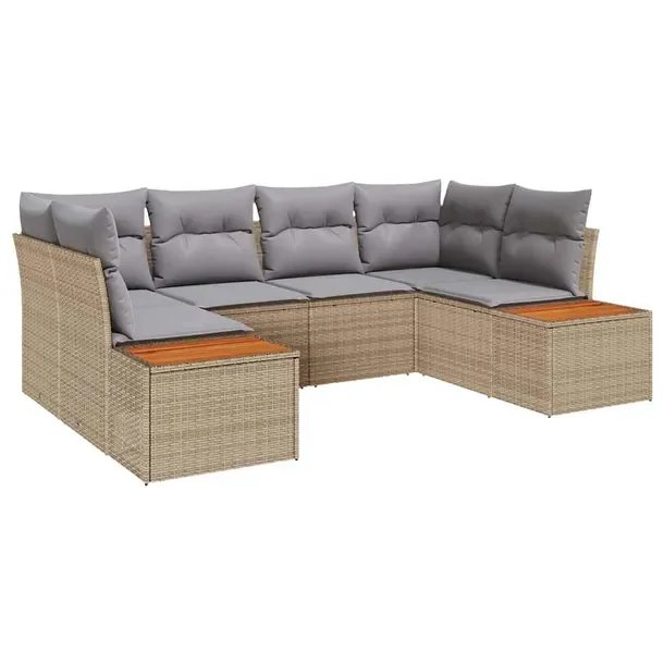 Zestaw Sof Ogrodowych Modułowych Beżowo-Szary, Rattan, 6 Osób
