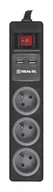 Listwy zasilające - Listwa Zasilająca REAL-EL FRS-3 USB Charge 1,8m - miniaturka - grafika 1