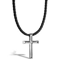Naszyjniki - SERASAR, Męski Naszyjnik z Prawdziwej Skóry "Cross", Srebro, 50cm - miniaturka - grafika 1