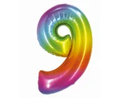 Balony i akcesoria - Balon foliowy cyfra 9 tęczowa Smart 76cm - Godan - miniaturka - grafika 1