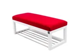 Ławki do przedpokoju - Ławka na buty LPG-4 155cm EMRAWOOD drewno lite kolor biały siedzisko gładkie kolor czerwony - miniaturka - grafika 1