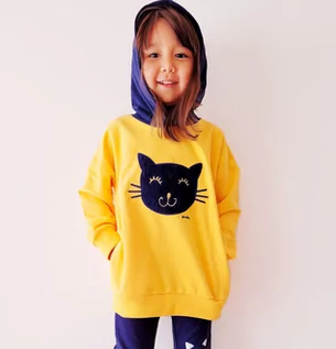 Bluzy dla dziewczynek - Bluza dla dziewczynki z kapturem, z kotem, żółta 3-8 lat - grafika 1