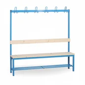 Meble do szkół i przedszkoli - B2B Partner Ławka szatniowa z wieszakiem i półką na buty, siedzisko - listwy, długość 1500 mm, niebieska 179317 - miniaturka - grafika 1