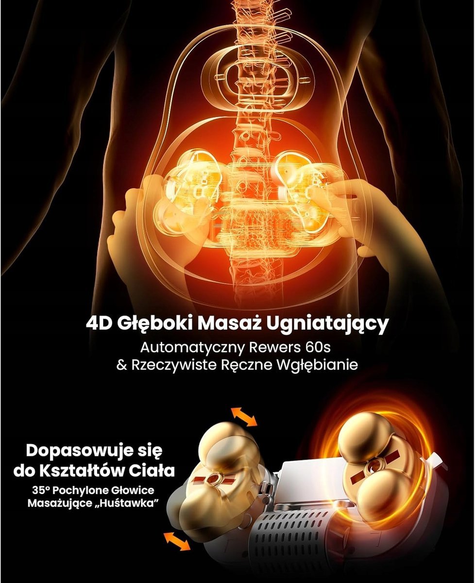 MASAŻER SHIATSU 3D Z OGRZEWANIEM DO KARKU PLECÓW RAMION I NÓG