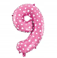 Balony i akcesoria - BALON FOLIOWY CYFRA 9 RÓŻOWA W SERCA 80 CM NA HEL DEKORACJA NA URODZINY - miniaturka - grafika 1