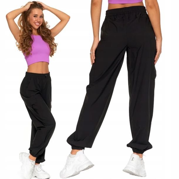 Spodnie Damskie Bojówki Parachute z Wysokim Stanem Uniwersalne MORAJ L BLAC