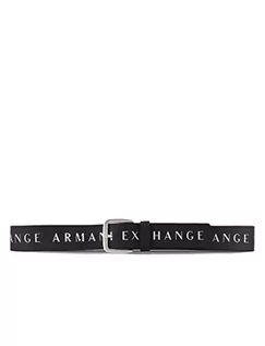 Paski - Armani Exchange Męski pasek z nadrukiem logo, czarny/złamany biały, ekstra mały, czarny/złamana biel, XXS - grafika 1