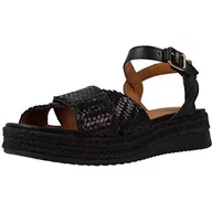 Espadryle damskie - Geox Damskie sandały D EOLIE espadryle Wedge Sandal, czarne, 36,5 EU, czarny, 36.5 EU - miniaturka - grafika 1