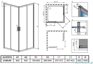 Brilis Alienta D kabina prostokątna 80x90 szkło przejrzyste 10258090-01-01 - Kabiny prysznicowe - miniaturka - grafika 2