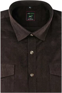 Koszule męskie - Duża Koszula Męska sztruksowa gładka brązowa na co dzień do pracy Laviino Duże rozmiary A707 - grafika 1