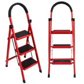 Drabiny - Drabina Rozkładana Domowa 3 Stopniowa STALOWA Składana z rączką - miniaturka - grafika 1