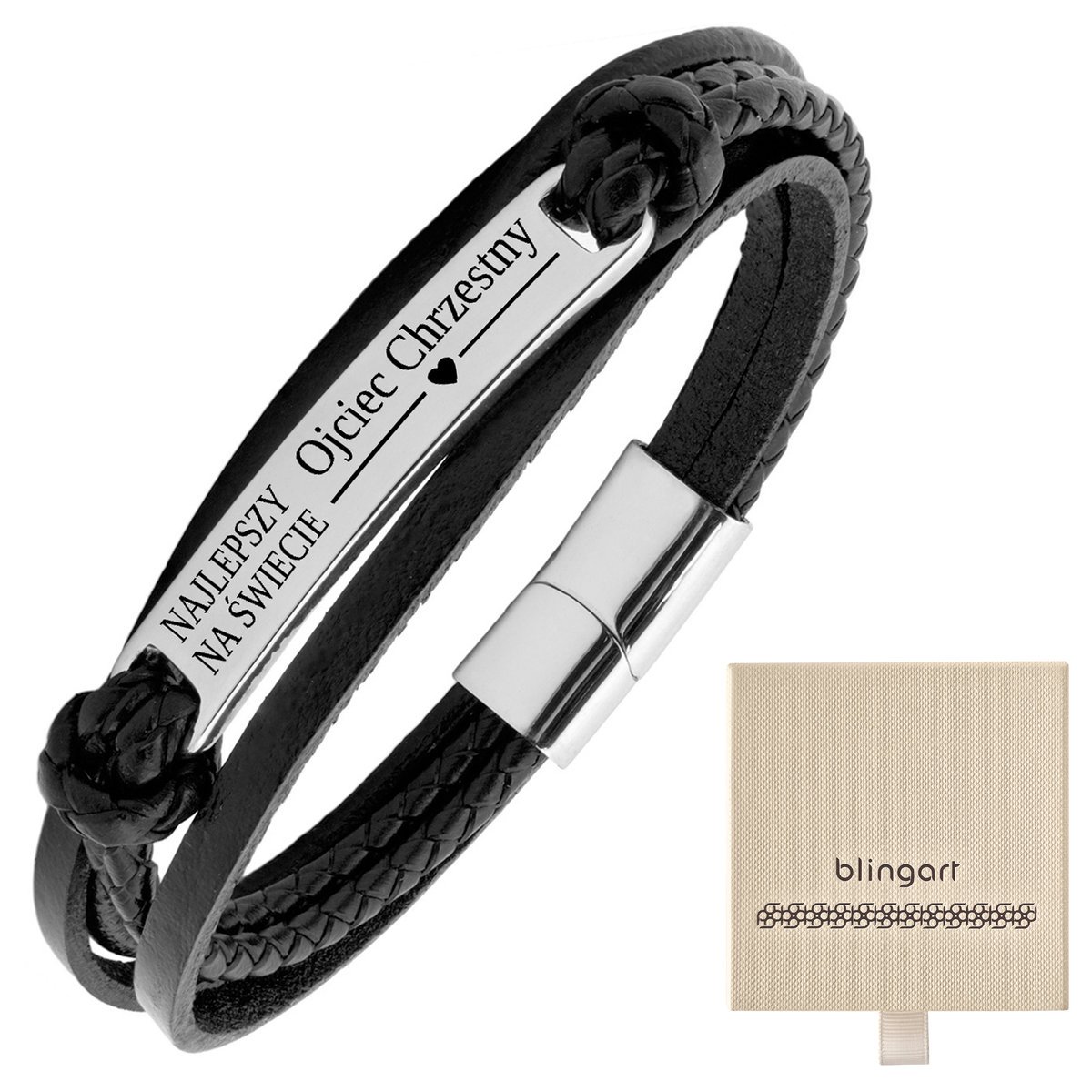 Bransoletka męska skórzana z GRAWEREM plecionka