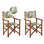 Fotele i krzesła ogrodowe - Lumarko Zestaw 2 Krzeseł Ogrodowych Akacjowy Ciemne Drewno Z Szarym / Wzór We Flamingi Cine - miniaturka - grafika 1