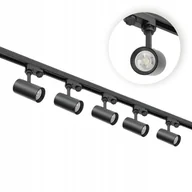 Lampy sufitowe - Zestaw szynowy 3 fazowy szyna 2m, 5x Lampa Czarny kompletny zestaw - miniaturka - grafika 1