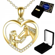 Naszyjniki - Złoty Naszyjnik 925 Dziewczynka z Koniem Serce Koń Serduszko Cyrkonie Konik - miniaturka - grafika 1