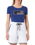 Koszulki i topy damskie - Love Moschino Damska koszulka z nadrukiem z błyszczącej marki, NIEBIESKI, 40 - miniaturka - grafika 1