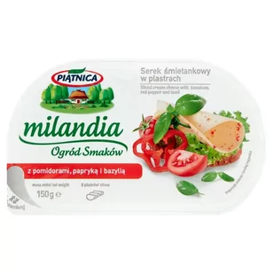 Piątnica Milandia Ogród Smaków Serek śmietankowy w plastrach z pomidorami papryką i bazylią 150 g - Sery - miniaturka - grafika 1