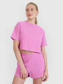 Koszulki i topy damskie - 4F T-shirt crop top z waflowej dzianiny damski 4FWSS25TTSHF1977-54S Różowy Roz. M - miniaturka - grafika 1